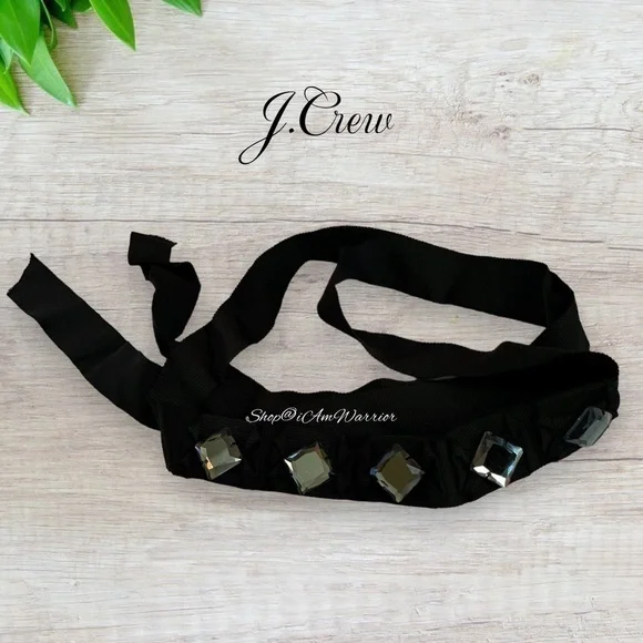 J.Crew Vintage Black Grosgrain Ribbon Belt w/ Smoky Crystal Squares @iamwarrior - Picture 4 of 8